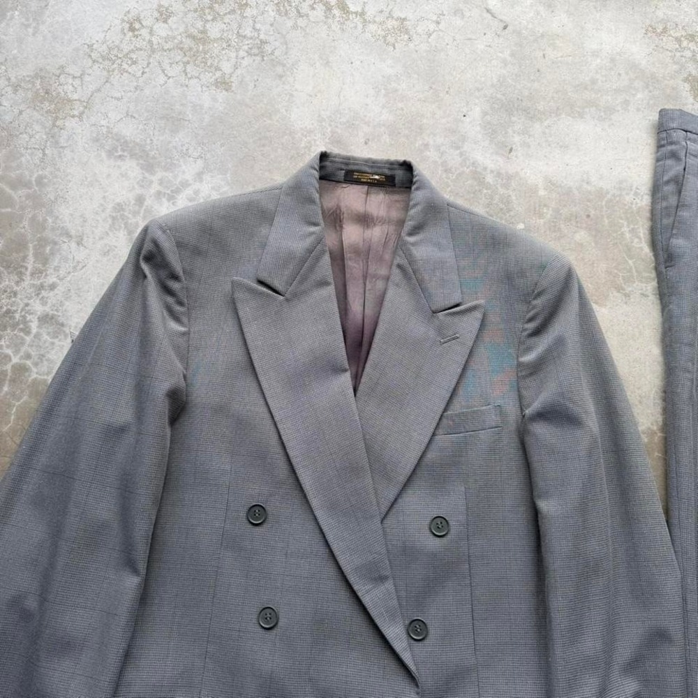 Vintage Milano Grey Double Breasted Houndstooth plaid full suit jacket and pants - Picture 2 of 8